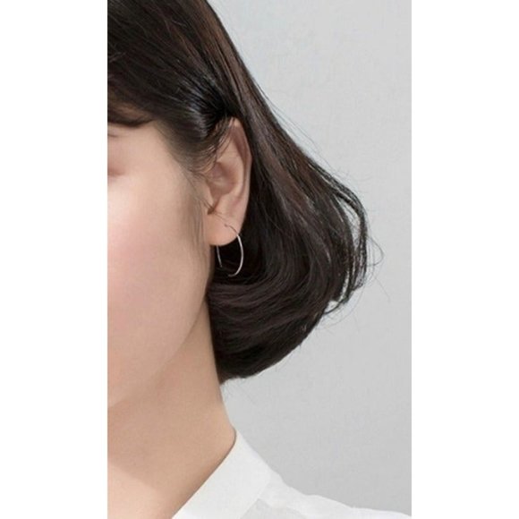 1" silver hoop earrings-SH033 1" Silver - Picture 3 of 6